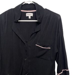 SALE DKNY Button Down Pajama Top Black & Pink Size Small